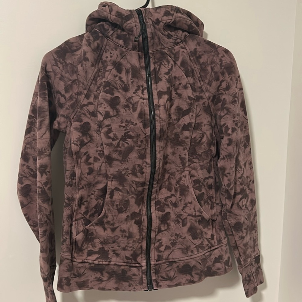 Lululemon Purple Full Zip Scuba With Hoodie Patterned Floral Size 6